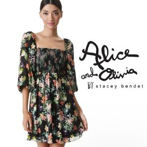 Alice & Olivia Cooper Floral Smocked Minidress 8